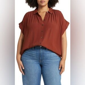 Madewell Central Drapey Dark Cabernet Button Up Shirt Size XXL